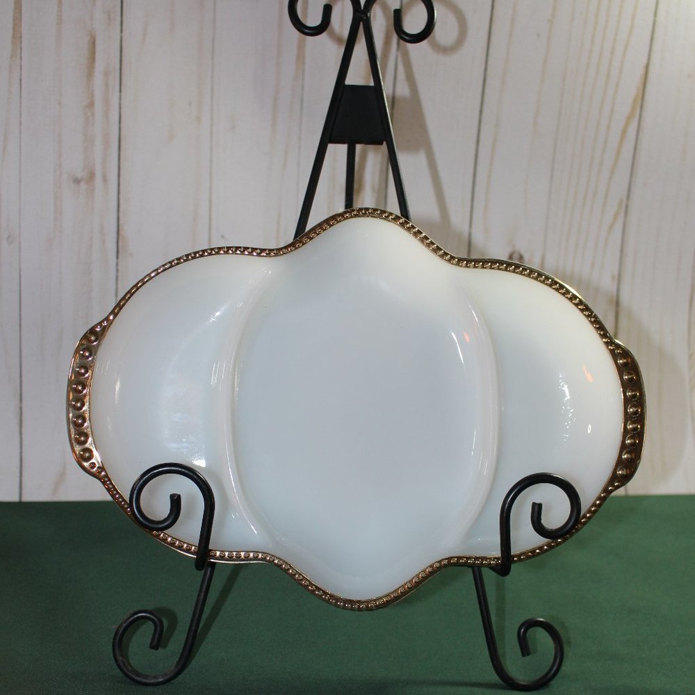 Vintage Milk Glass Divided Dish, White Milk Glass Bowl, Vintage Fire King Dish,